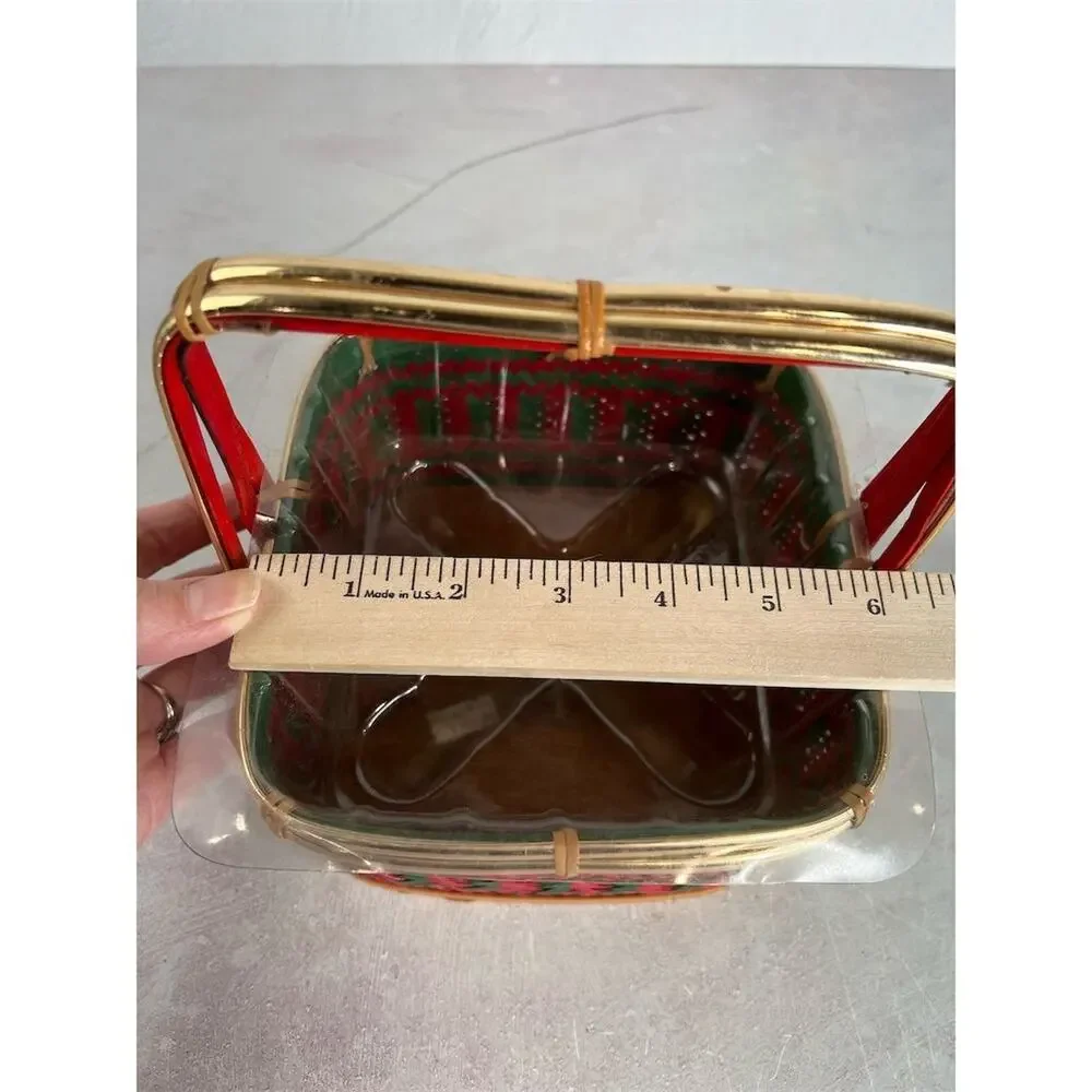 Vintage Red & Green Woven Basket with‎ Handle Country Style Small planter
